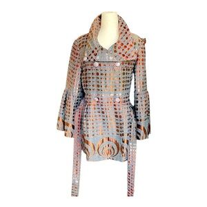 Samuel Dong Metallic Abstract Graphic Print Blazer Style Jacket in Brown Sz Sm